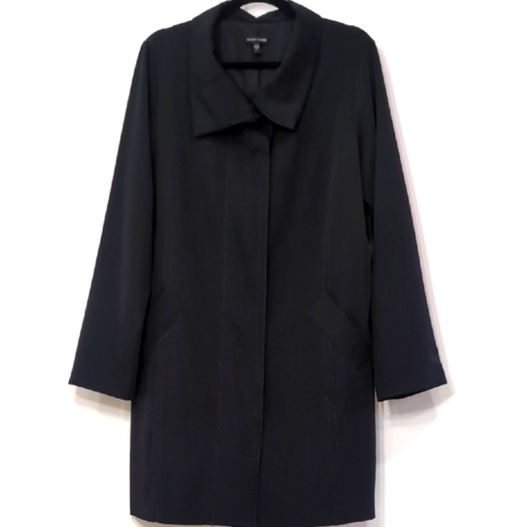 Eileen Fisher | Black Trench Pea Coat Notched Lapel and Classic Style Size L - Picture 2 of 10
